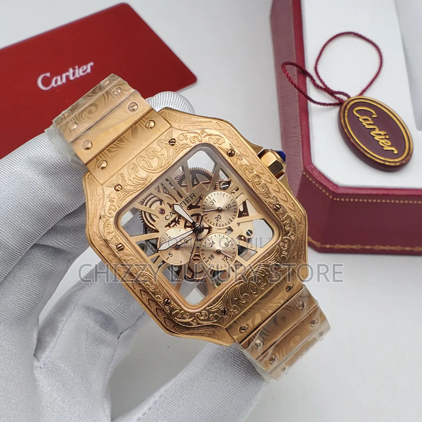 Cartier Quality Luxury Men Automatic Engine Chain Strap Wristwatch