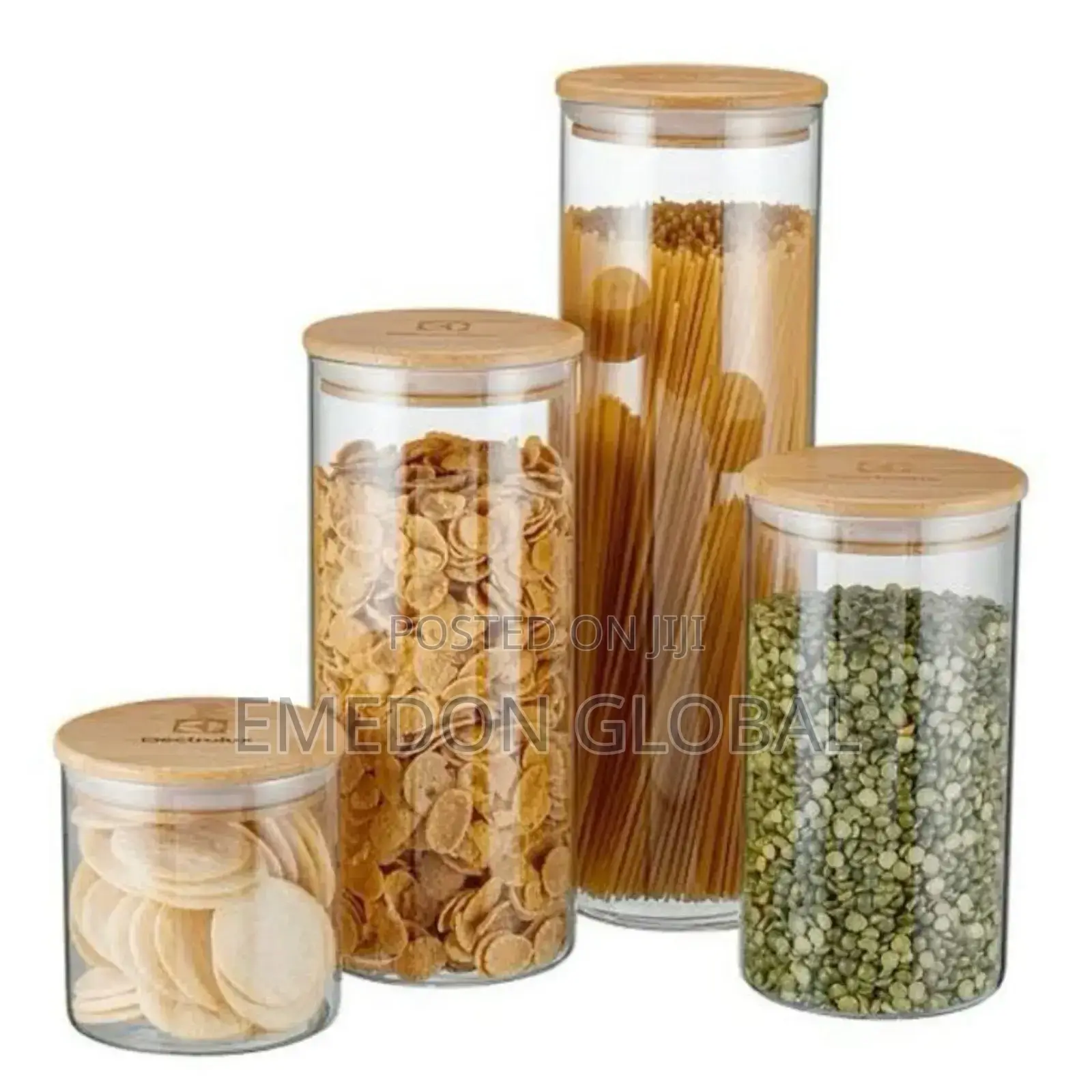 4pcs Set Glass Airtight Storage Container With Bamboo Lid