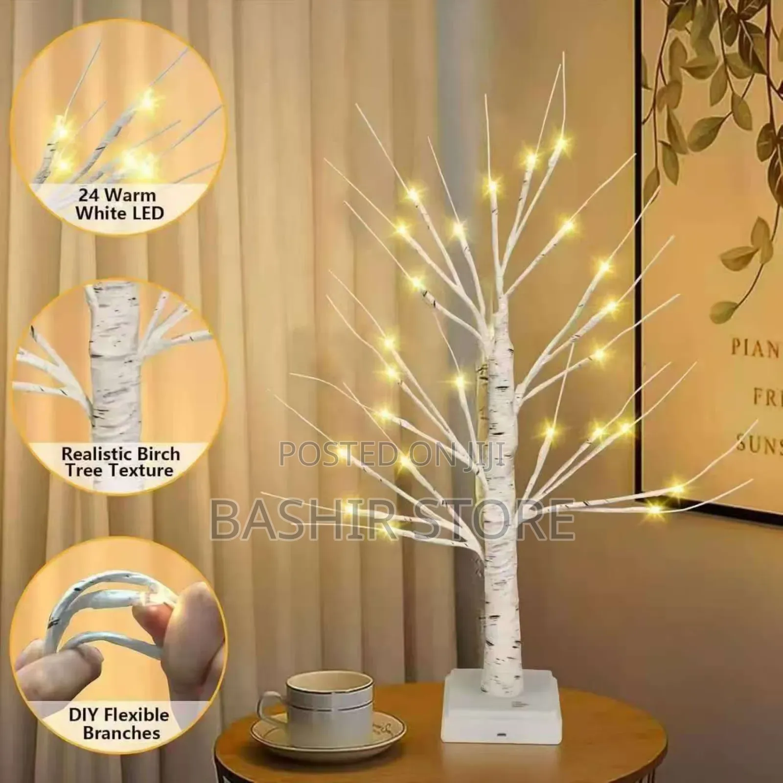 24 Led Night Light Warm White Birch Tree Tabletop Lamp