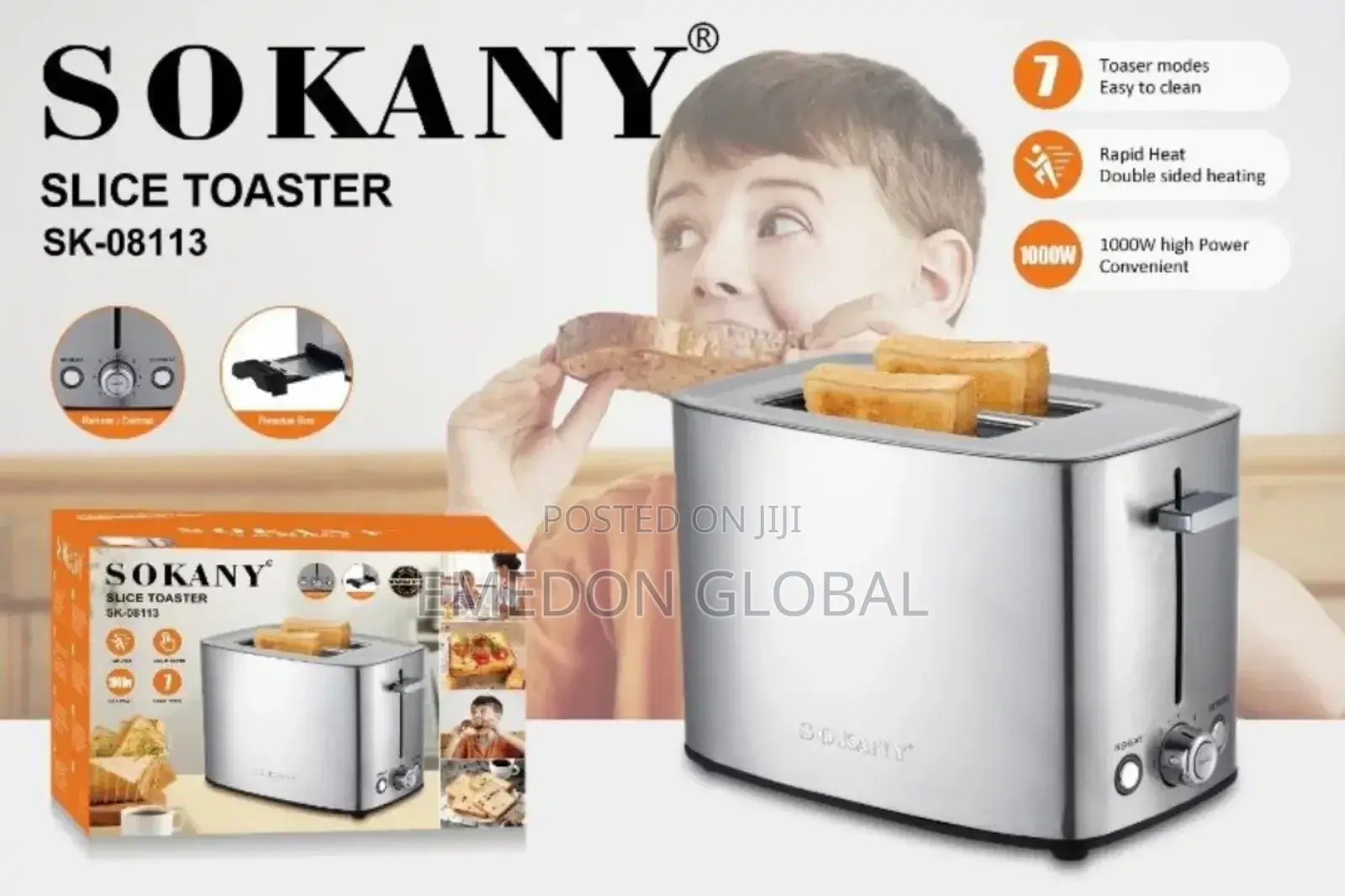 Sokany Electric Stainless Steel 2 Slice Multi-Purpose Pop Up Toaster