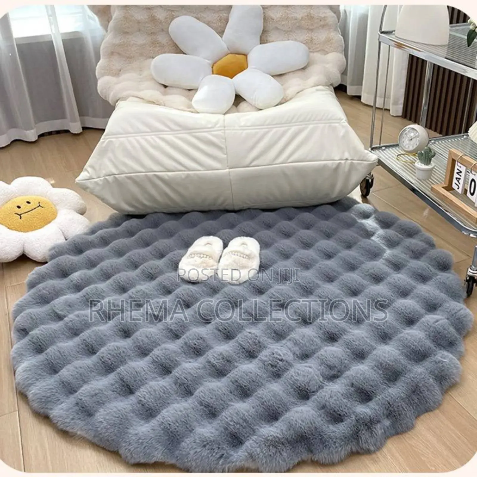 80cm Room Decor Plush Fluffy Round Rabbit Fur Rug For Living Room