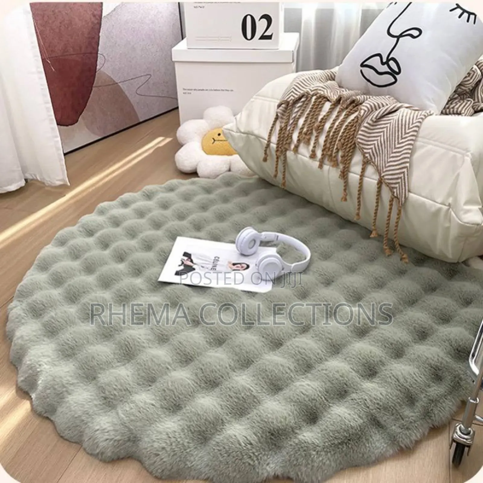 80cm Room Decor Plush Fluffy Round Rabbit Fur Rug For Living Room