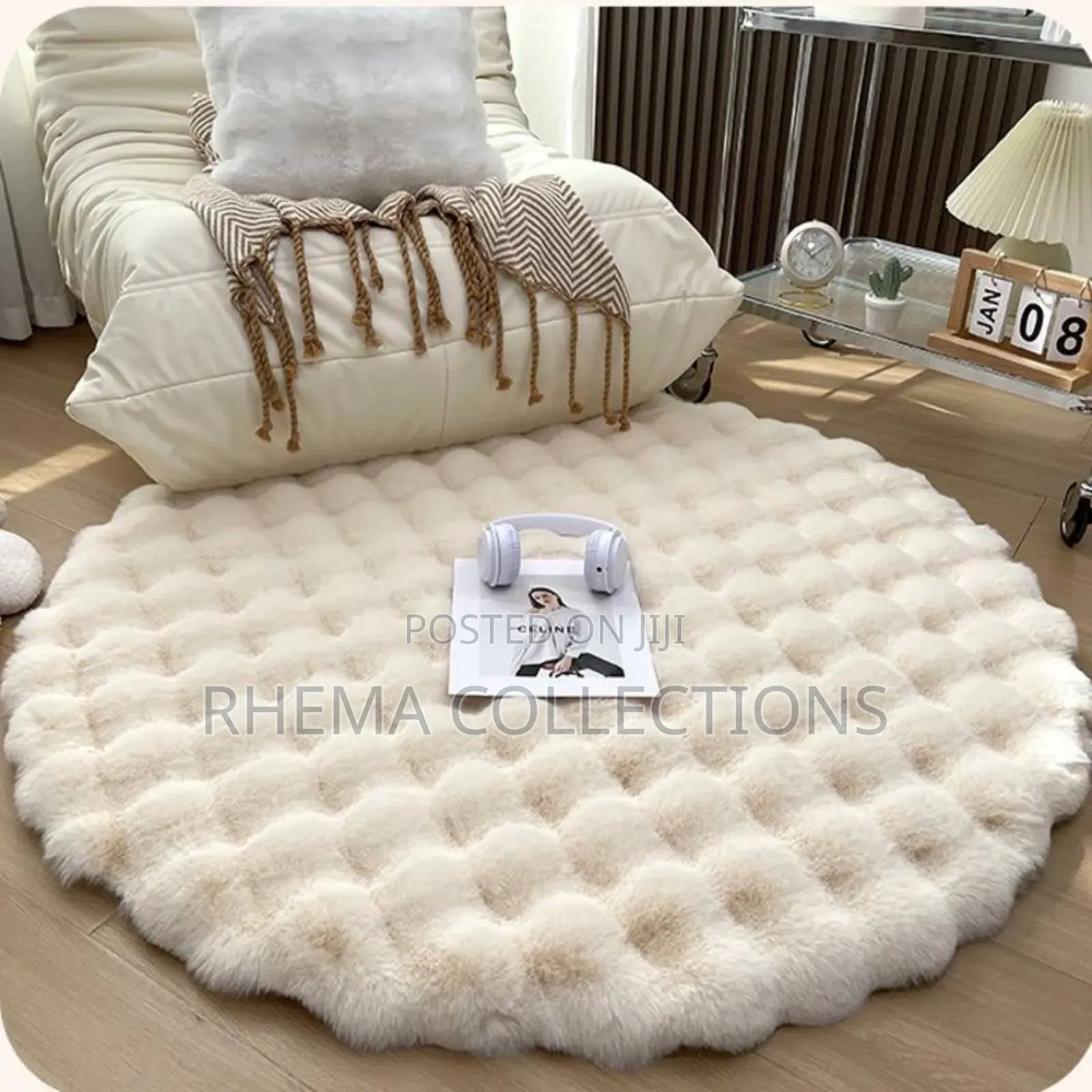 80cm Room Decor Plush Fluffy Round Rabbit Fur Rug For Living Room