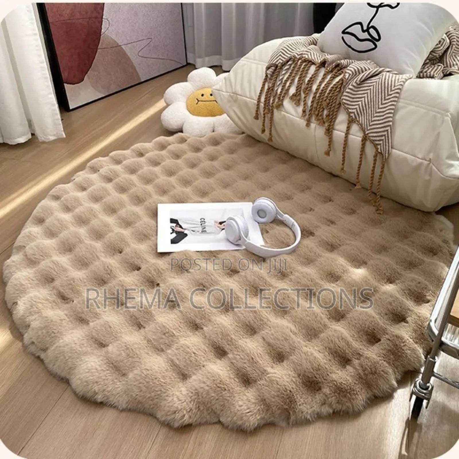 80cm Room Decor Plush Fluffy Round Rabbit Fur Rug For Living Room