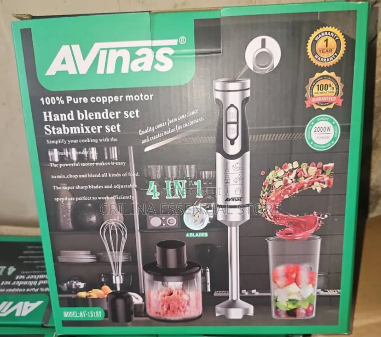 Avinas 4-in-1 Hand Blender Stabmixer Set- 100% Pure Copper Motor