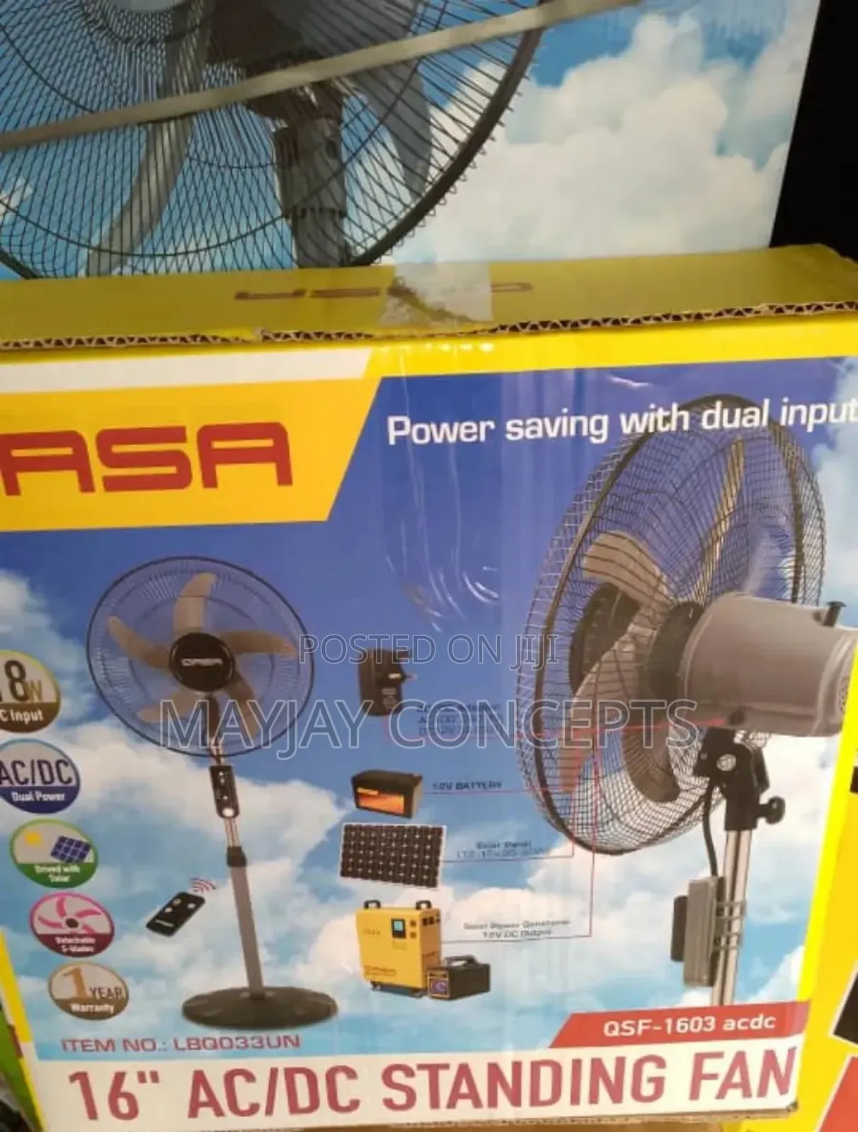 Qasa 16-Inch Ac/Dc Solar Standing Fan-Digital Display,Remote,Led Light