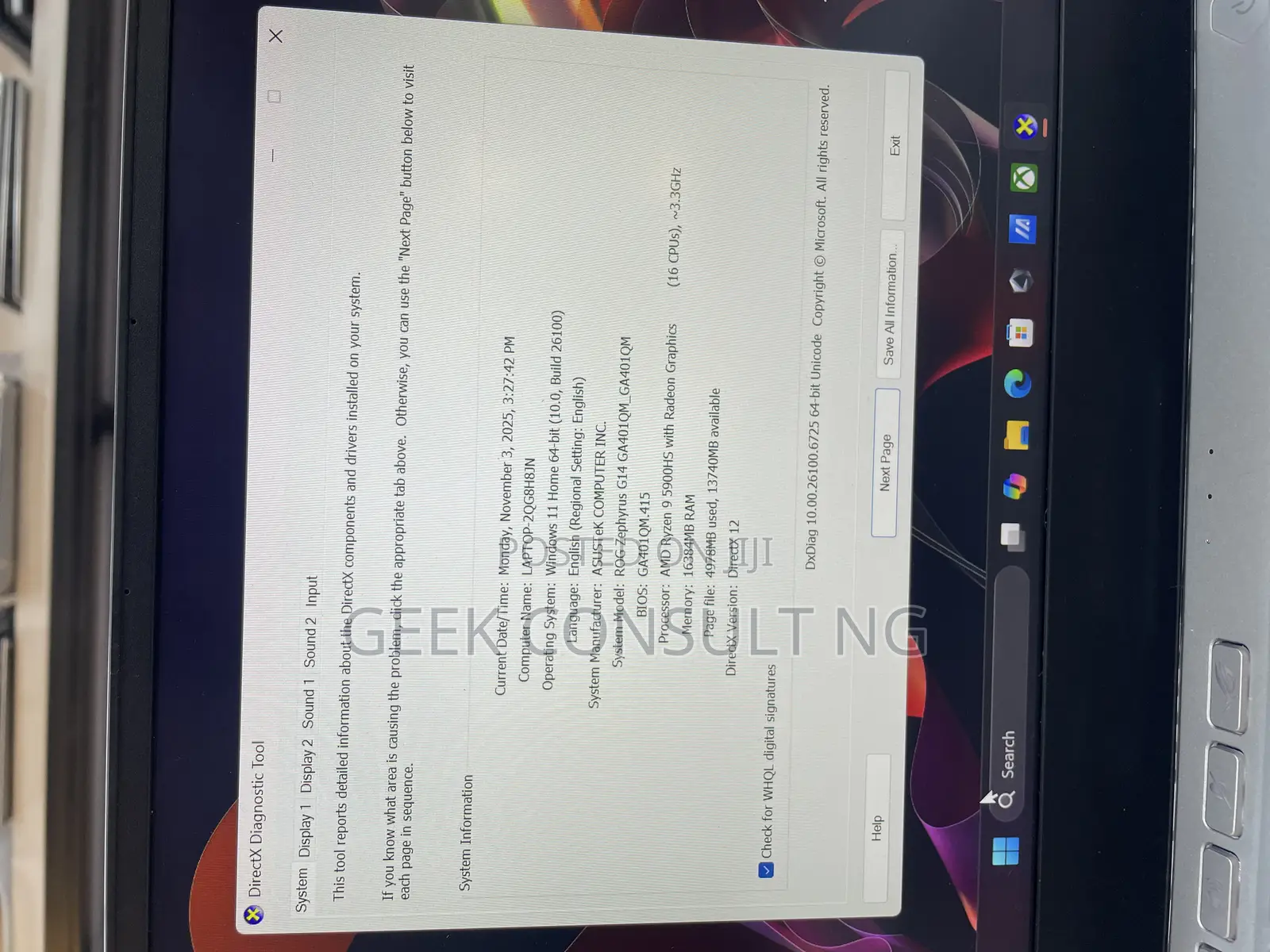 Laptop Asus ROG Zephyrus G14 16GB AMD Ryzen 9 SSD 1T