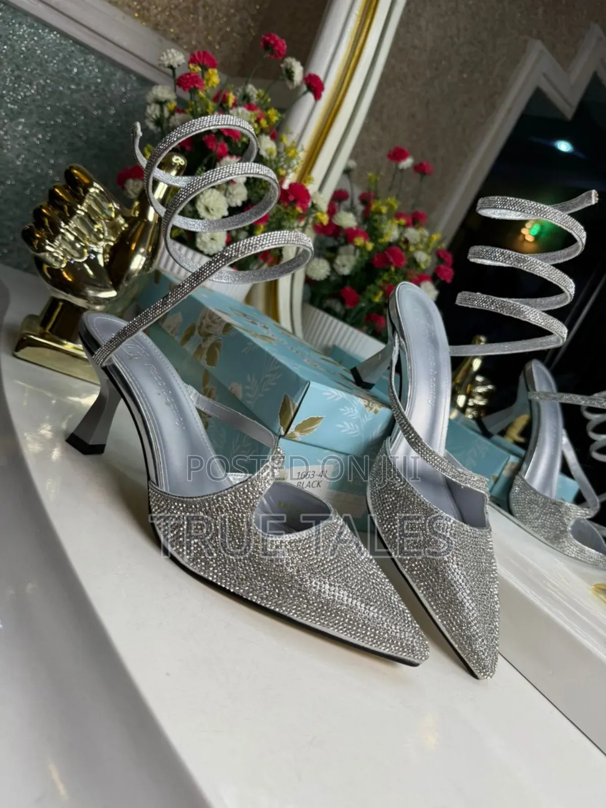 Women Rhinestone Spiral Strap Kitten Heel Slingback. Sizes 37-46.#Ogb