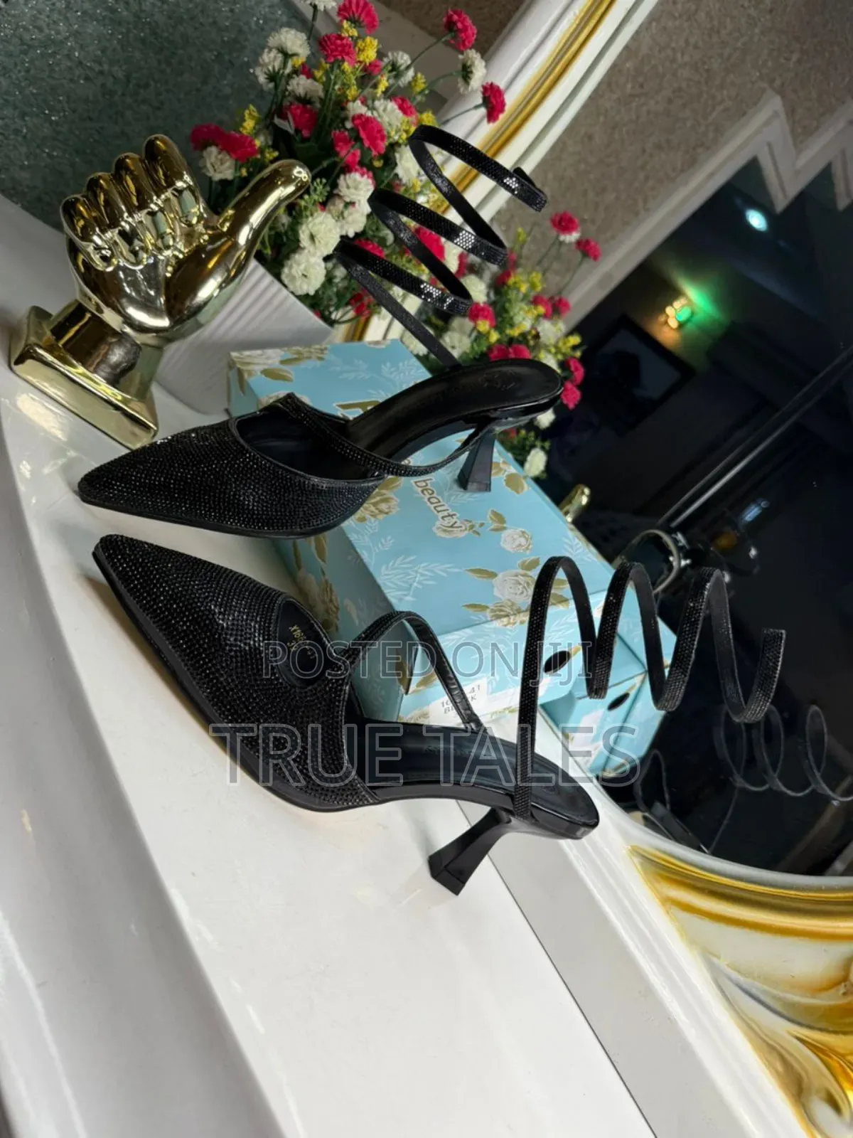 Women Rhinestone Spiral Strap Kitten Heel Slingback. Sizes 37-46.#Ogb