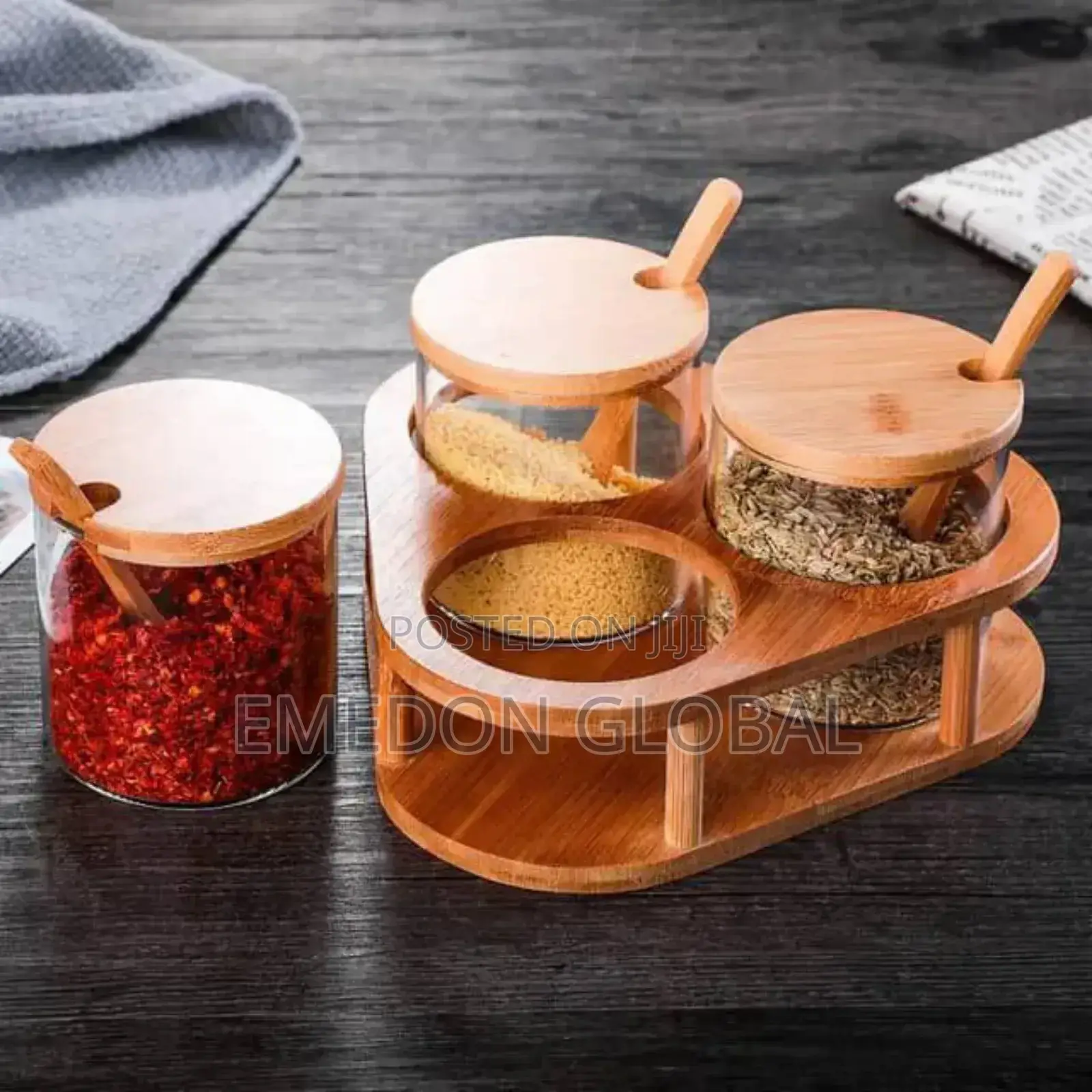 3pcs Spice Storage Jar With Bamboo Rack