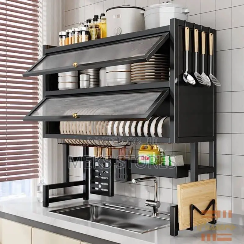 Double Layer Over the Sink, Dish Drying Rack With Cover