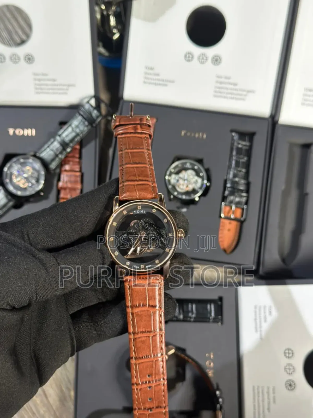 Tomi Double Leather Transparent Dial Wristwatches