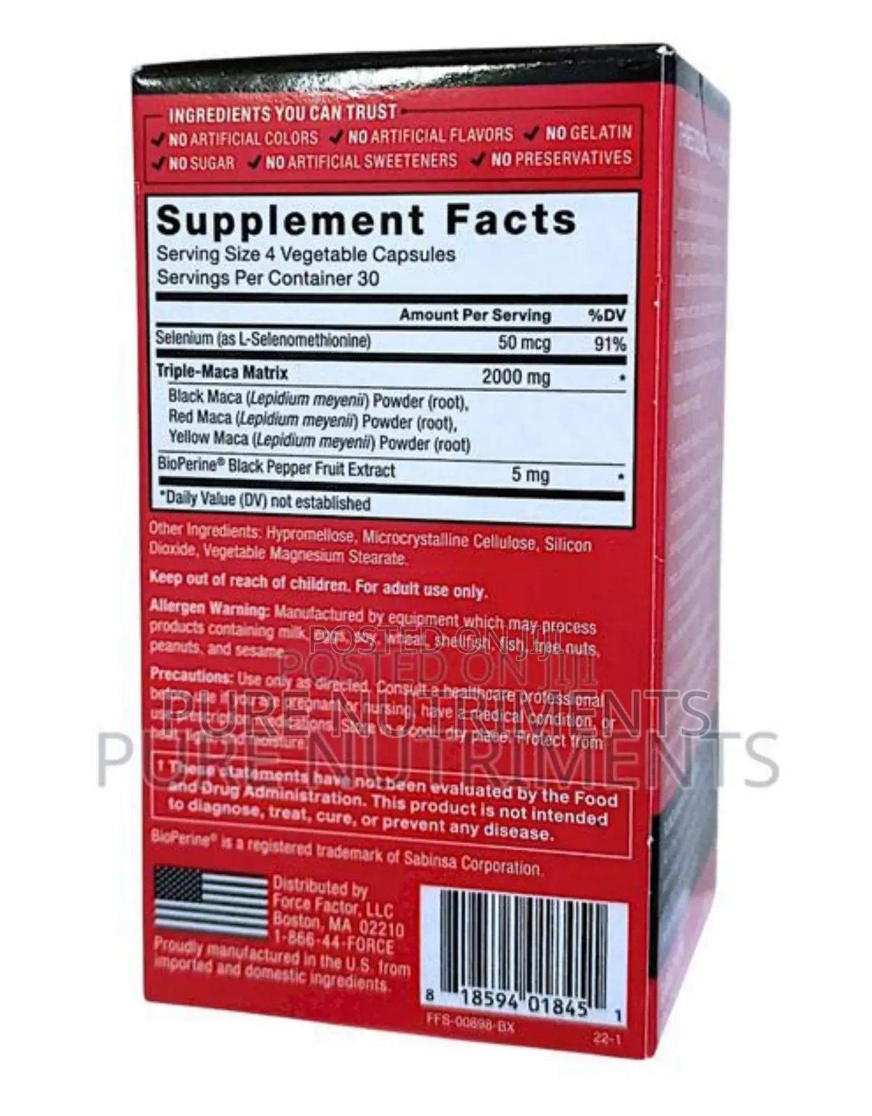 Force Factor Maca Max 2000mg 120 Caps Maximise Sex Drive Libido