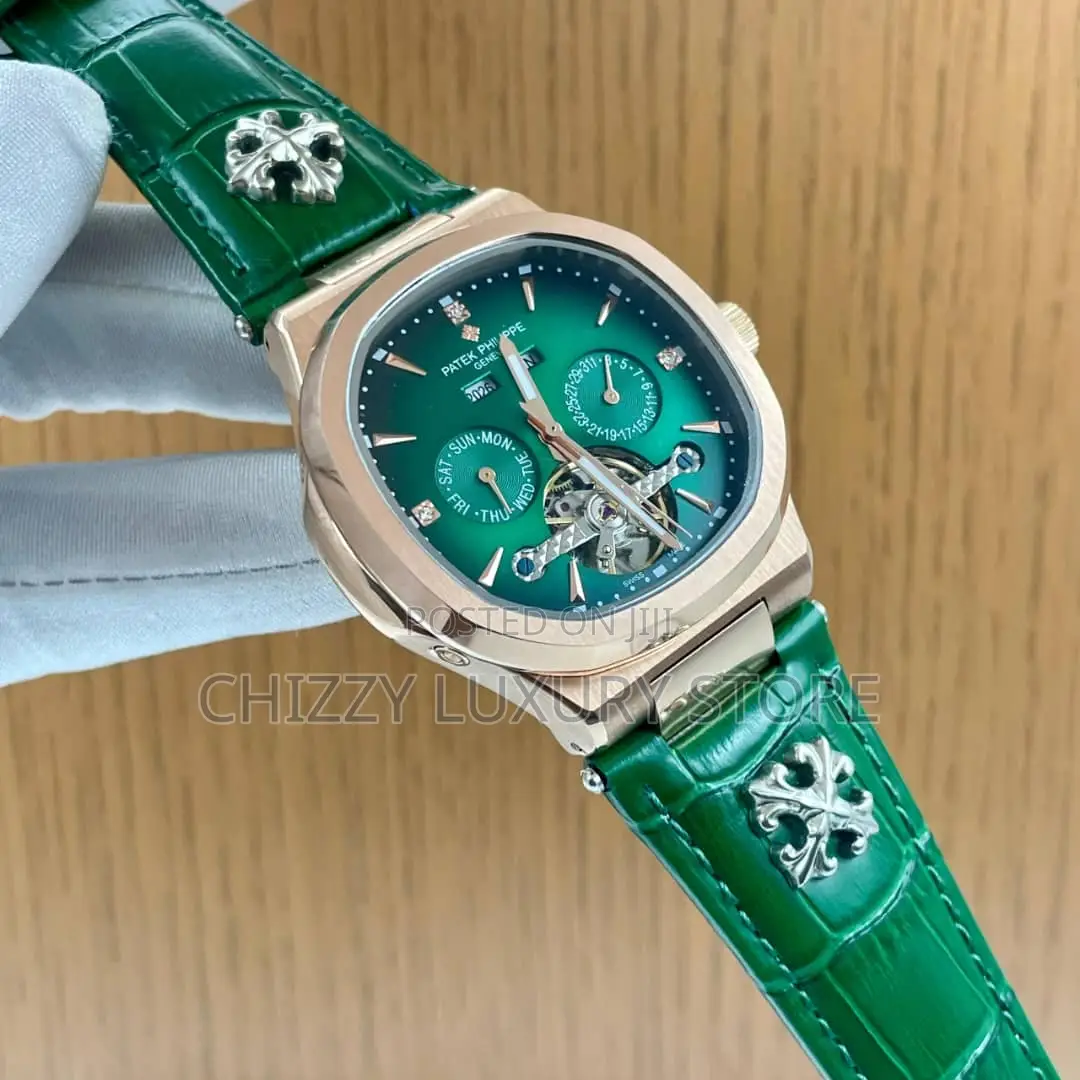 Patek Philippe Quality Luxury Chronograph Genuine Leather Wristwatch