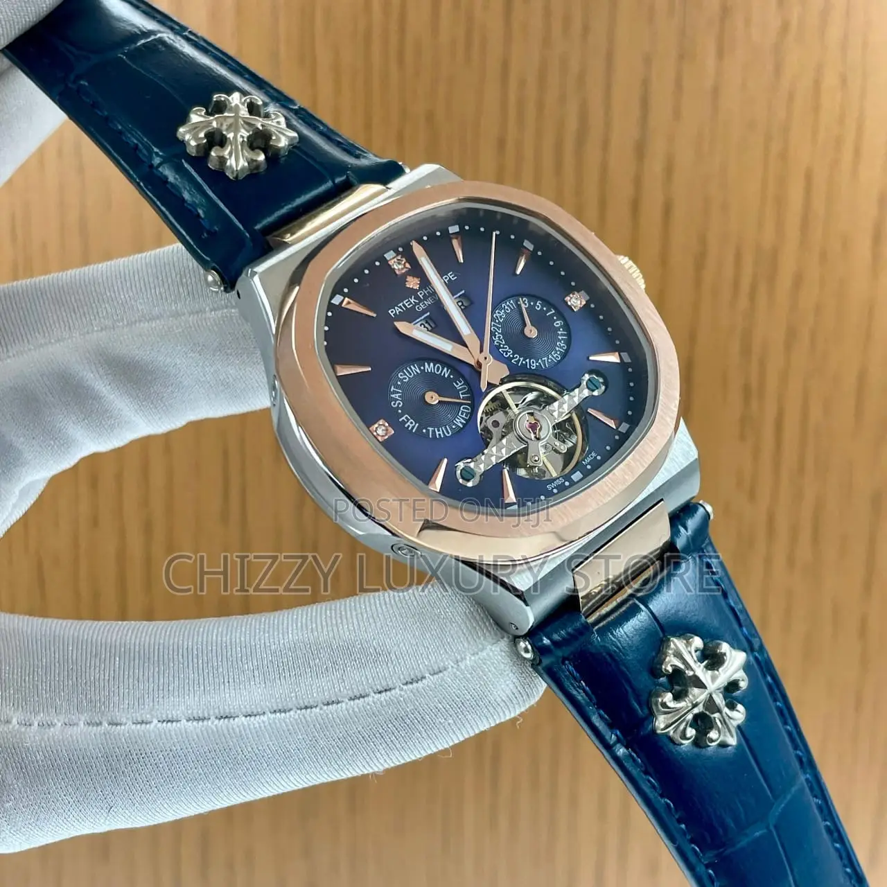 Patek Philippe Quality Luxury Chronograph Genuine Leather Wristwatch