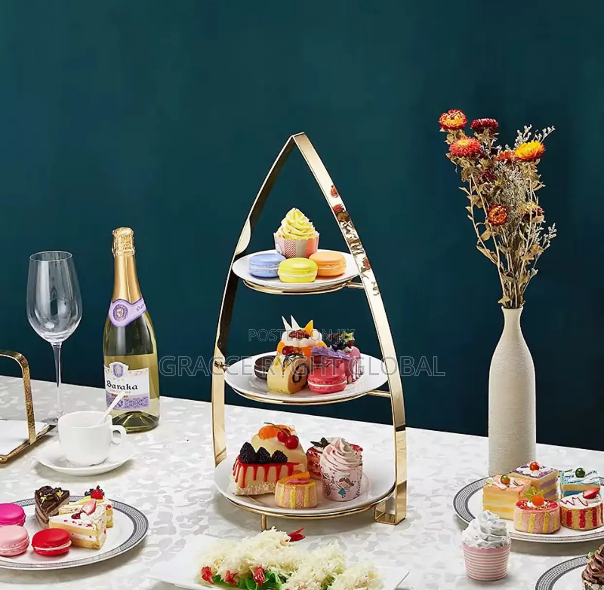 3 Tier Triangular Ceramic Food Display Stand