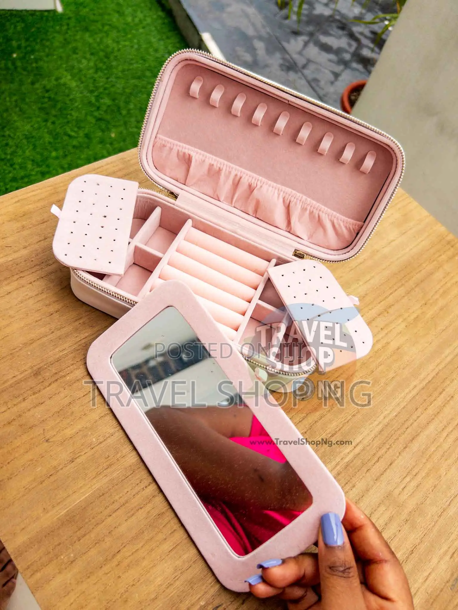 Leather Jewellery Organiser + Mirror | Velvet Interior
