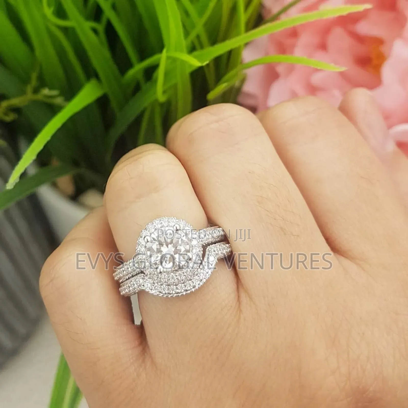2pc Round Cubic Zirconia Cz Wedding Bridal Engagement Ring Set