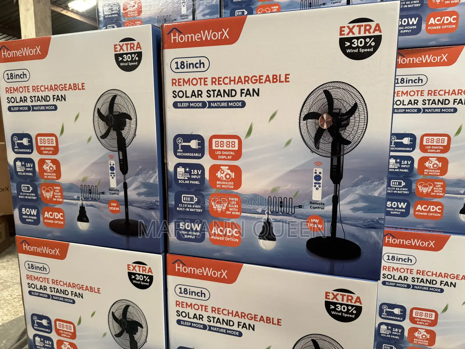 18”Homeworx Solar Rechargeable Standing Fan With 18v 25w Solar Panel
