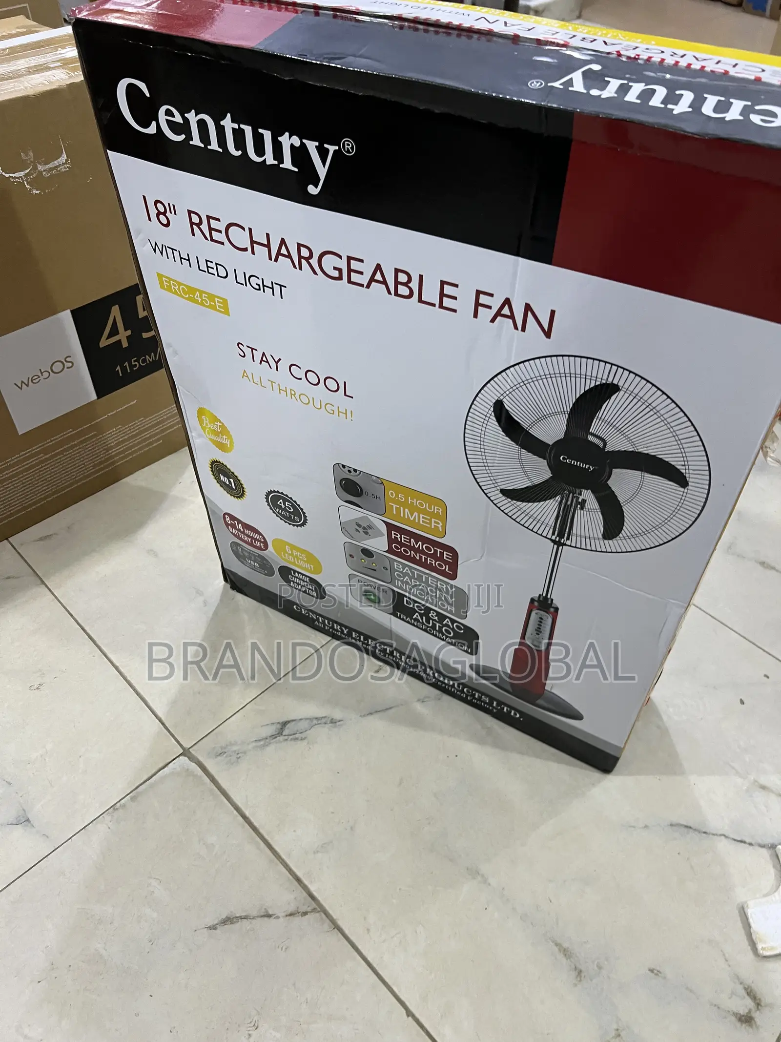 Century FRC-45-D Rechargeable Fan 18" With Overcharge Protection