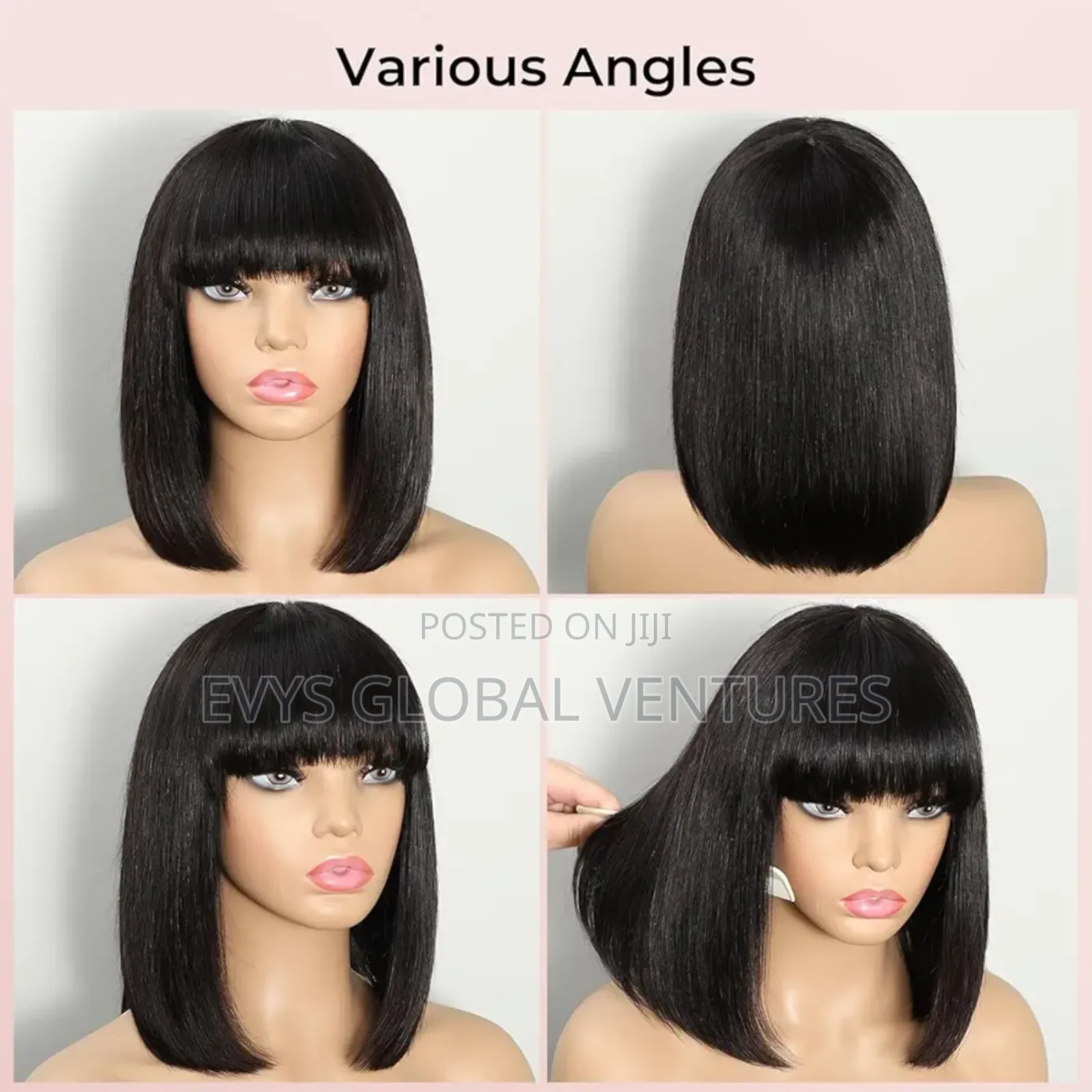 Fringe Short Bulb Human Hair Wigs With Bang 14 - Inches