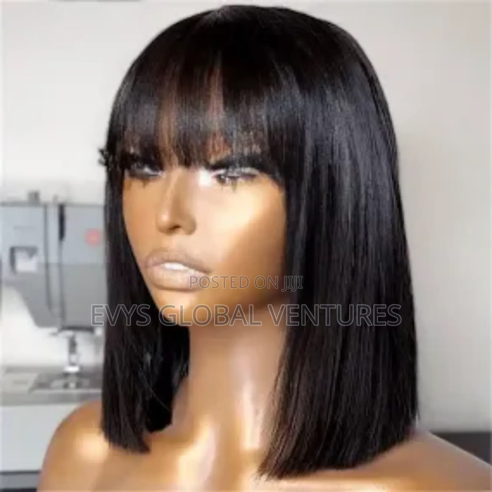 Fringe Short Bulb Human Hair Wigs With Bang 14 - Inches