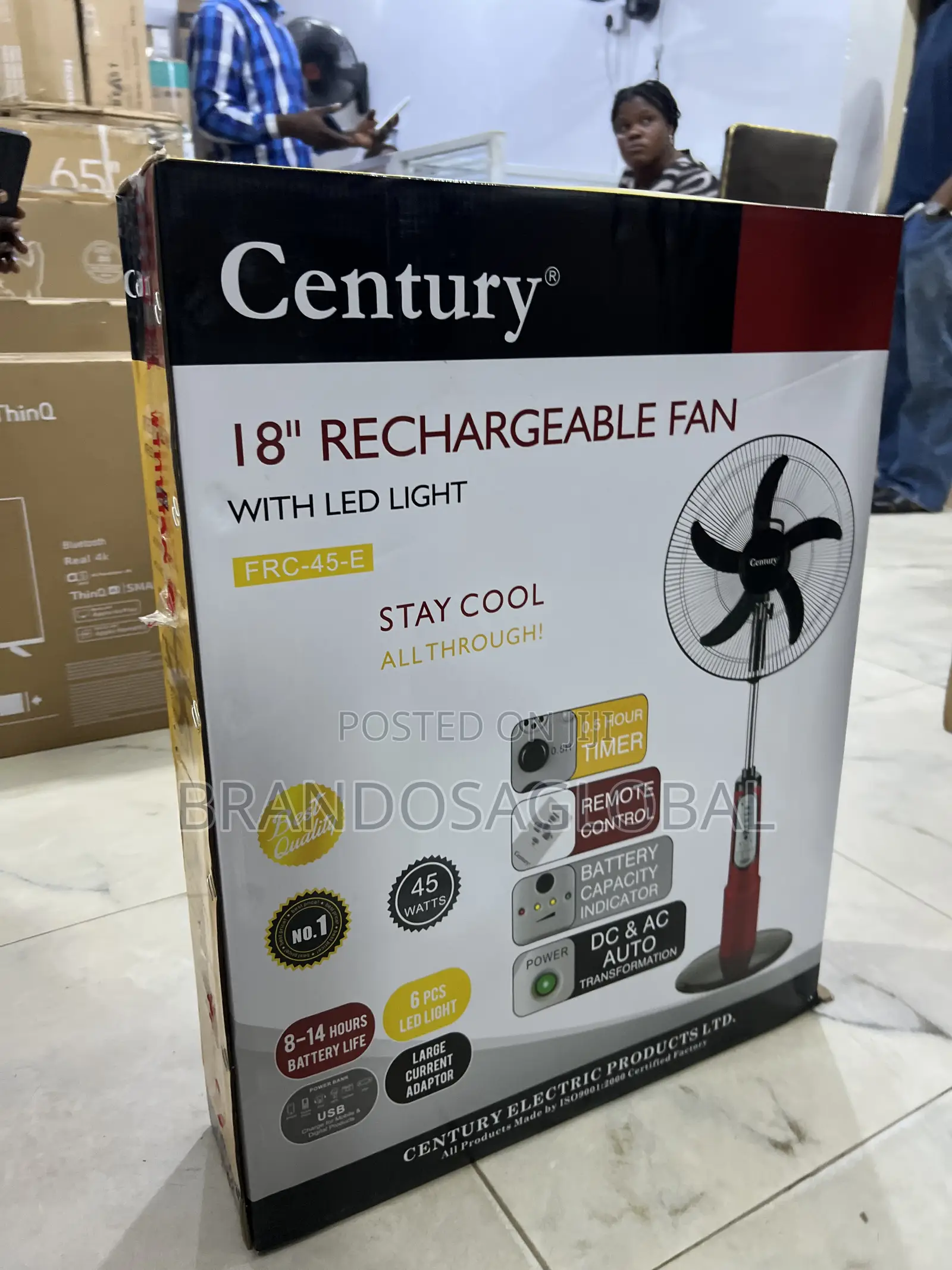 Century Frc-45-d Large Standing Rechargeable Fan With Timer