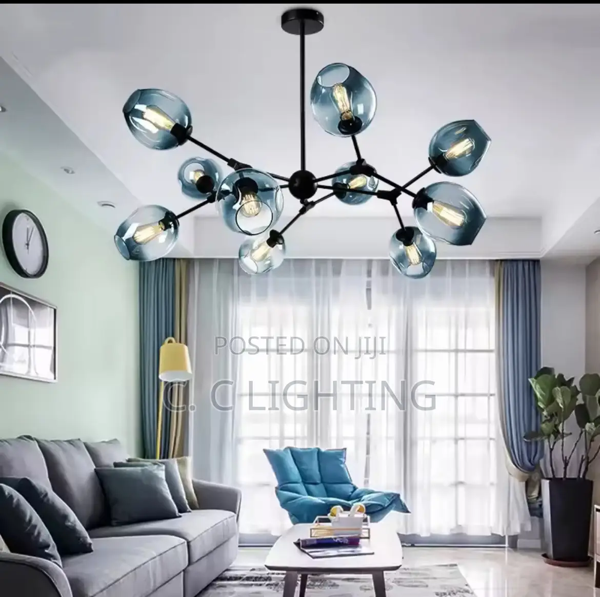 Modern Creative Led Glass Chandelier Smoke Glass