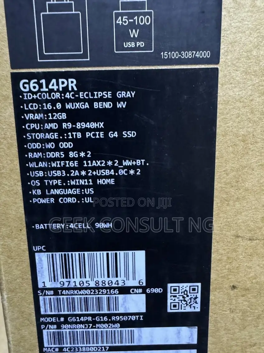 New Laptop Asus ROG Strix G16 G614 16GB AMD Ryzen 9 SSD 1T