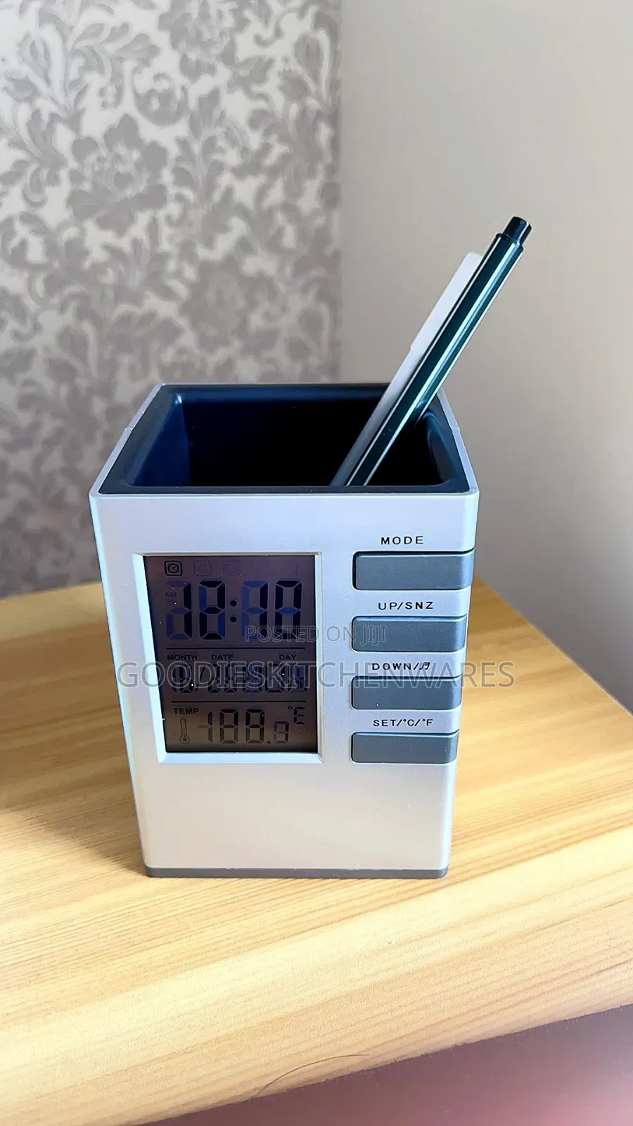Desk Stand Pen Holder With Clock