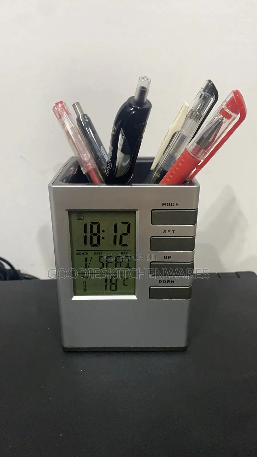 Desk Stand Pen Holder With Clock