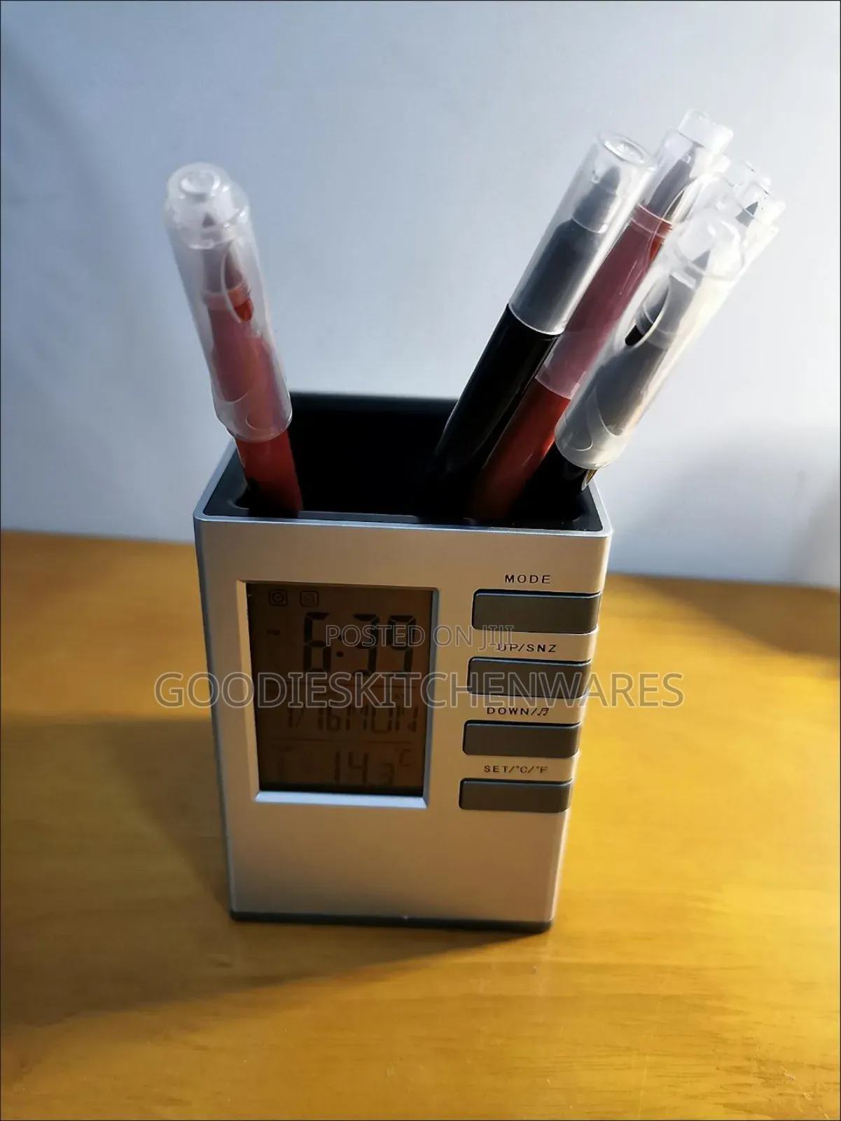 Desk Stand Pen Holder With Clock