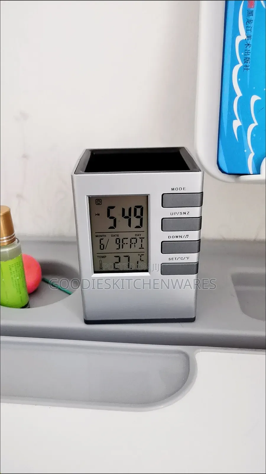 Desk Stand Pen Holder With Clock
