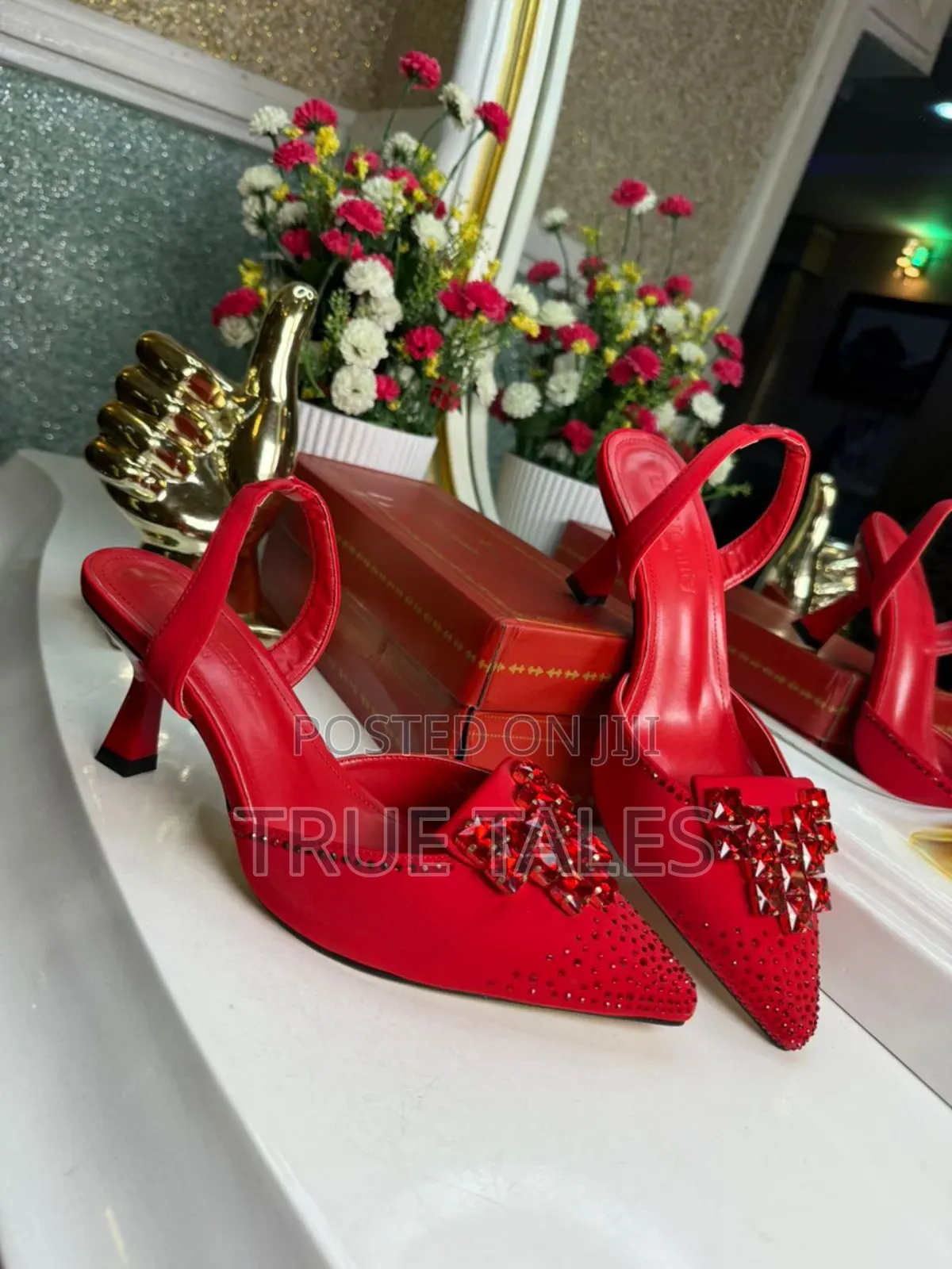 Classy Pointed-toe Slingback Heels With Stones. #Ogb. Sizes 38-46