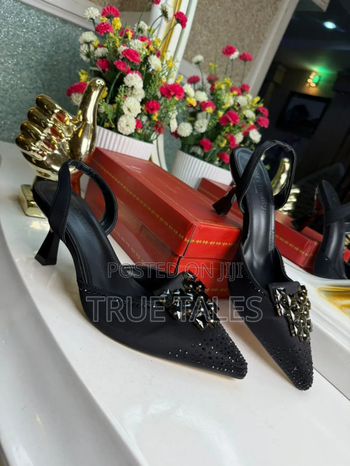 Classy Pointed-toe Slingback Heels With Stones. #Ogb. Sizes 38-46