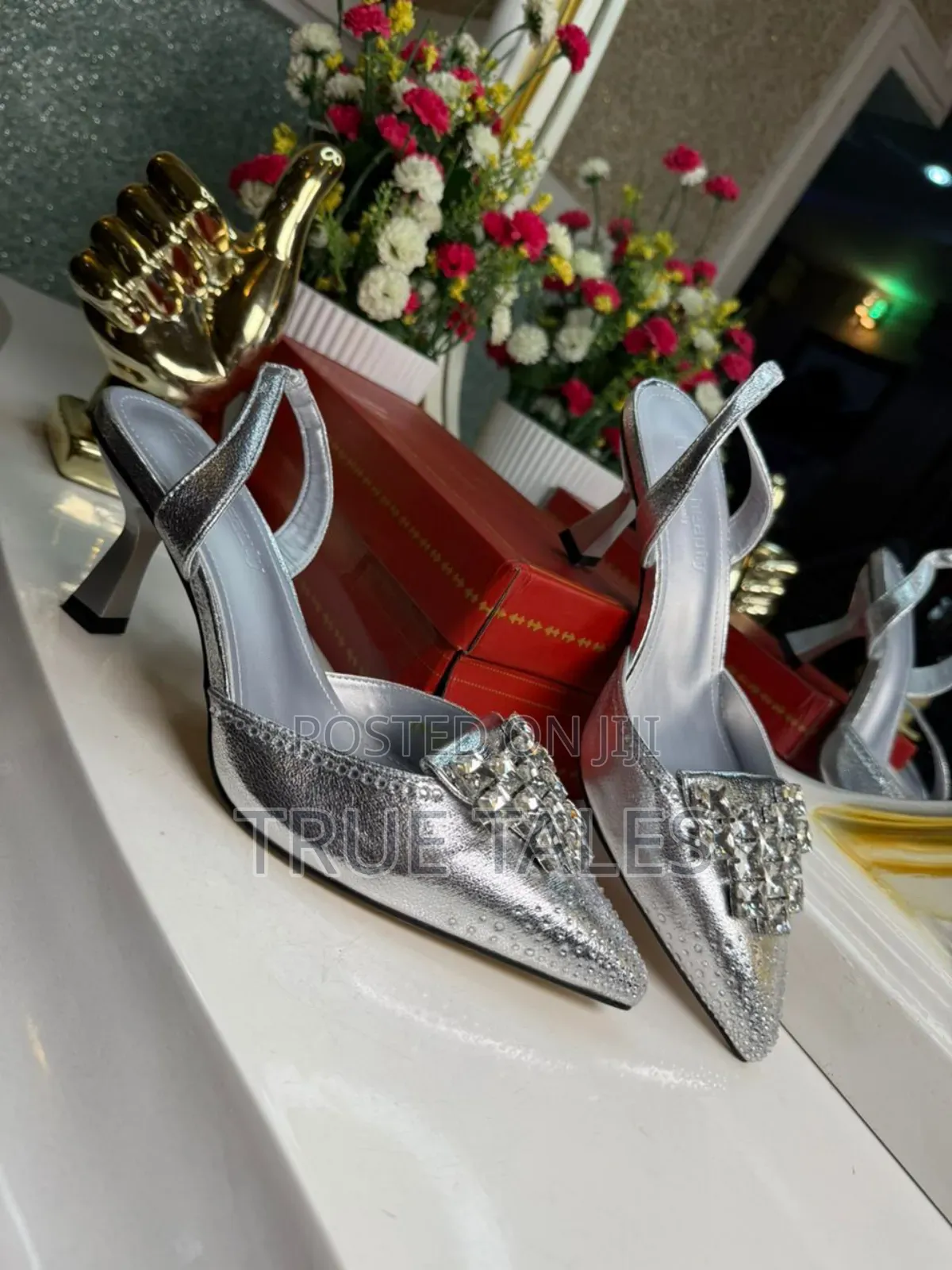 Classy Pointed-toe Slingback Heels With Stones. #Ogb. Sizes 38-46