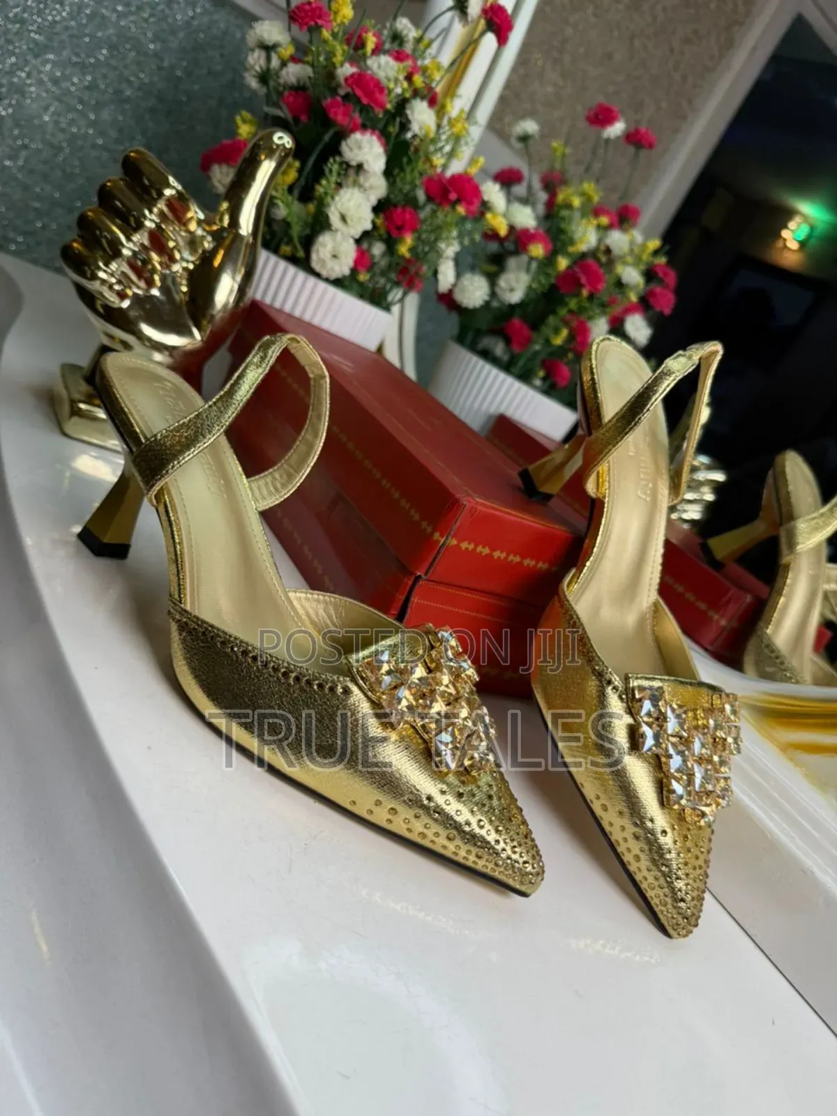 Classy Pointed-toe Slingback Heels With Stones. #Ogb. Sizes 38-46