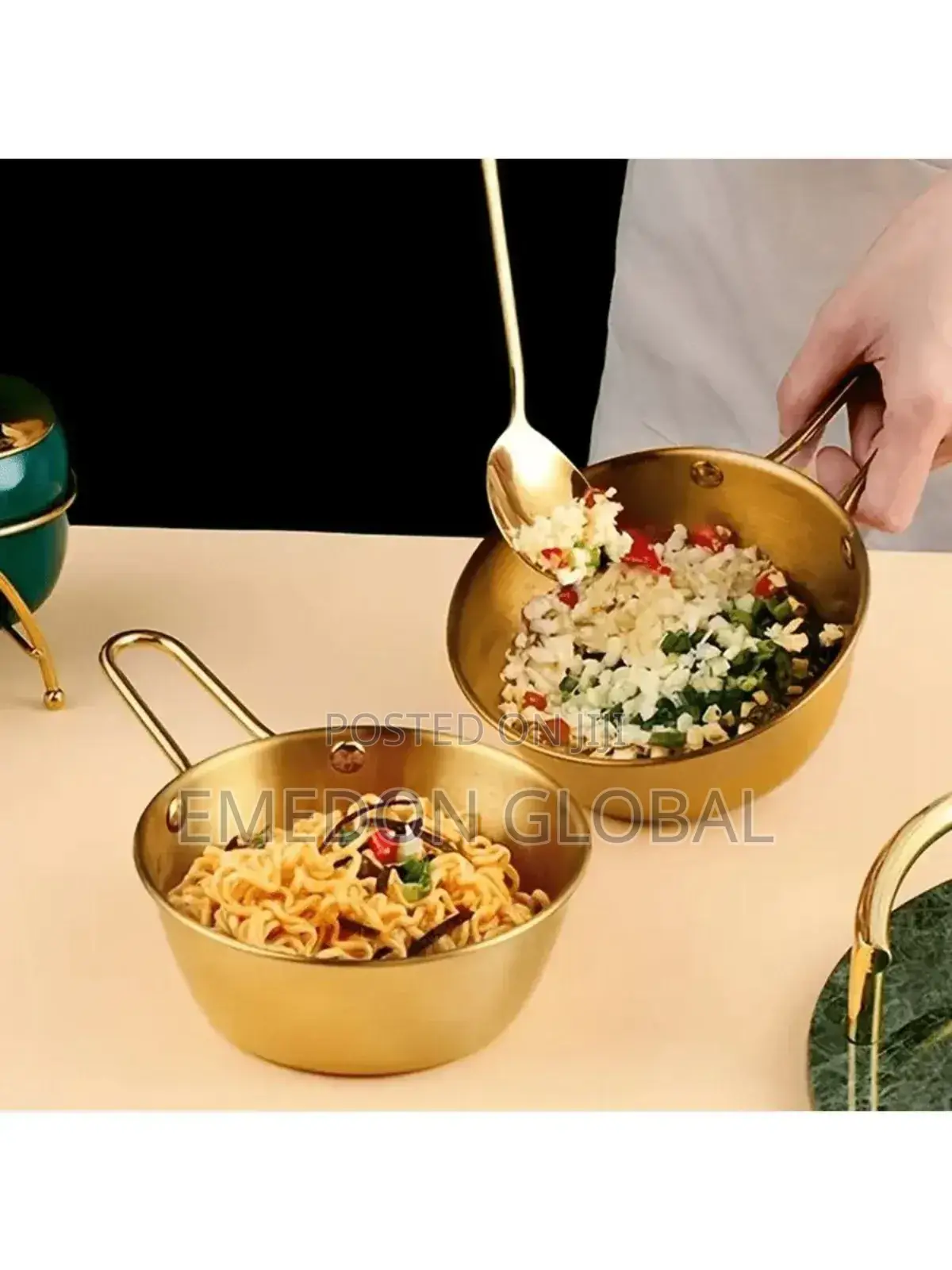 Stainless Steel Golden Source Bowl With Handle