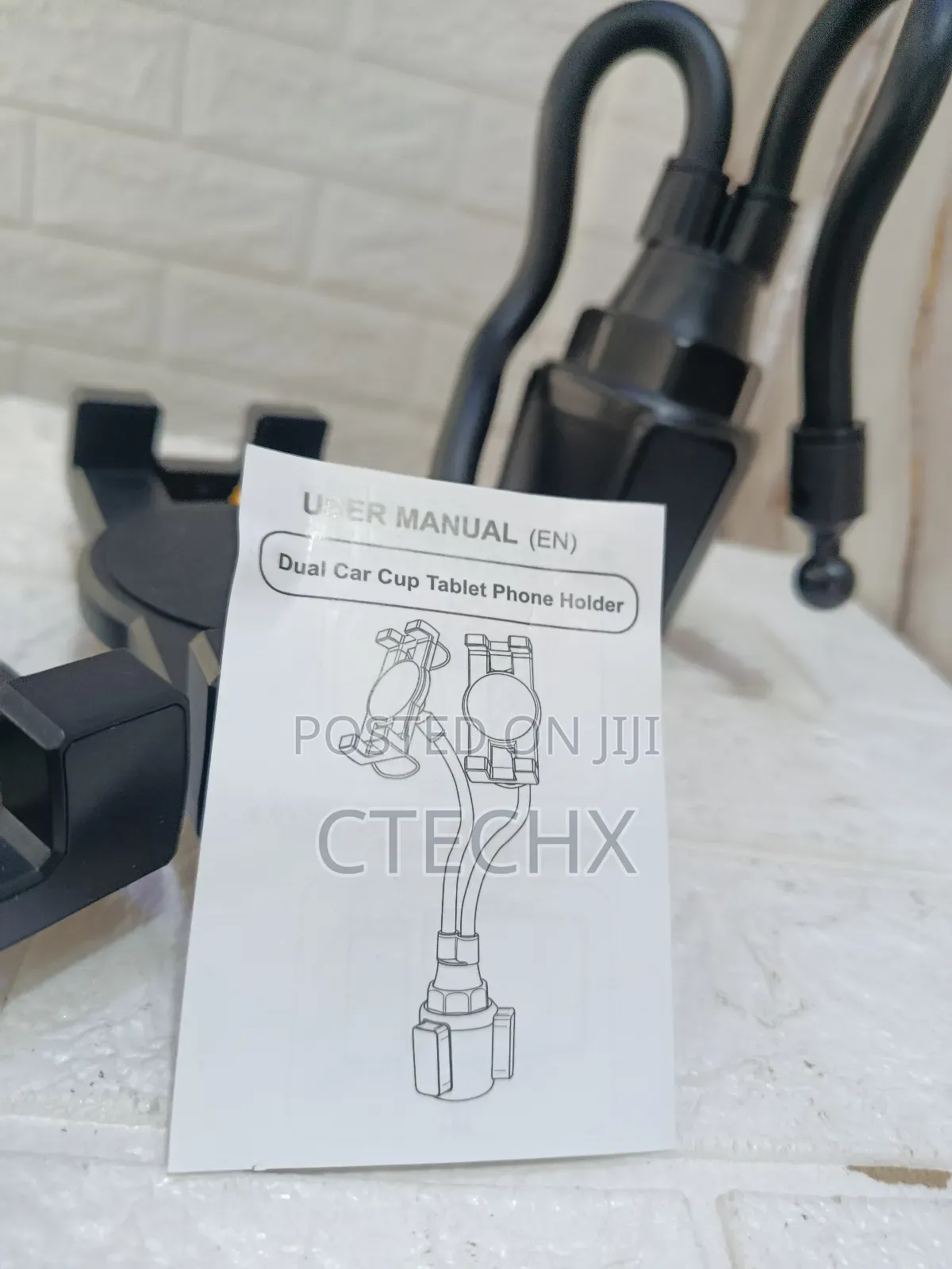Adjustable Dual Car Cup Holder Tablet Mount for iPad, iPhone, Samsung