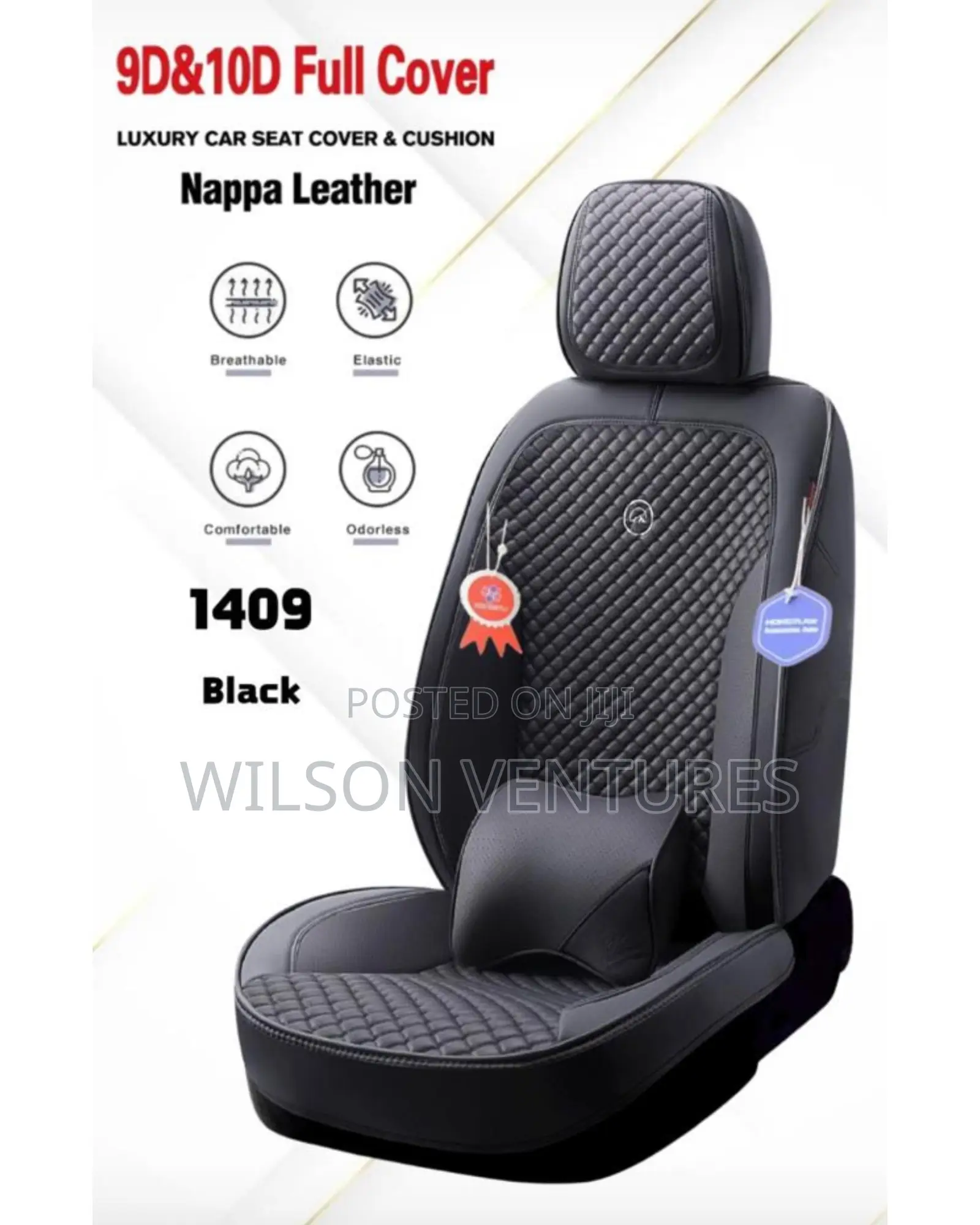10d Plain Black Nappa Leather Full Leather Luxury Car Seat Cover
