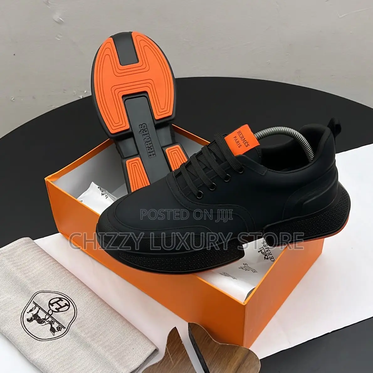 Hermes Quality Luxury Men Black Sneakers