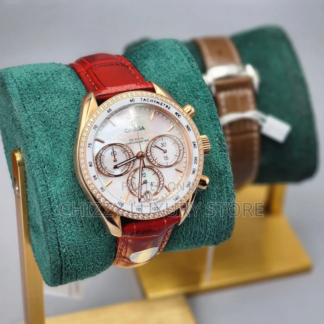 Omega Quality Luxury Men Genuine Leather Automatic Engine Wristwatch
