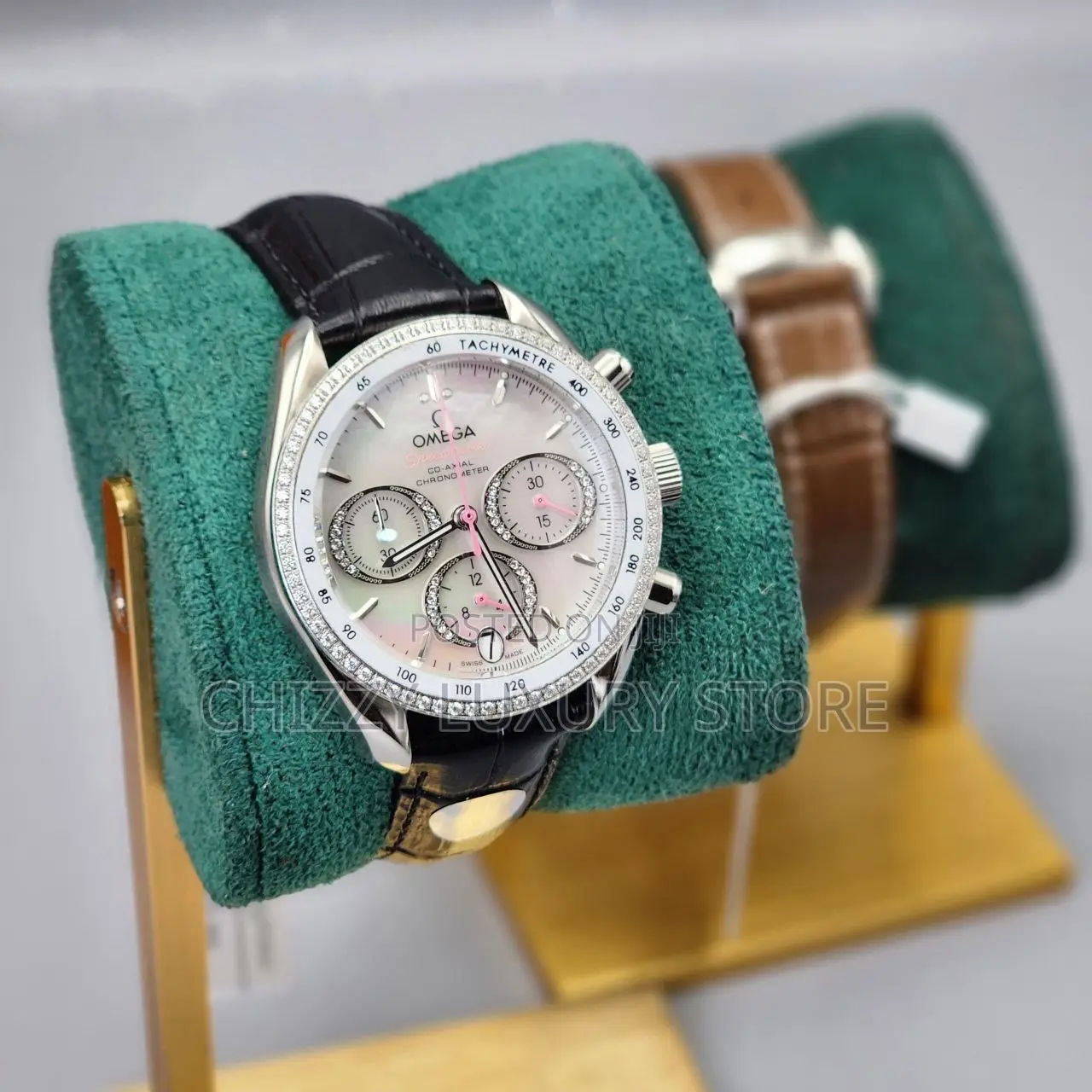 Omega Quality Luxury Men Genuine Leather Automatic Engine Wristwatch