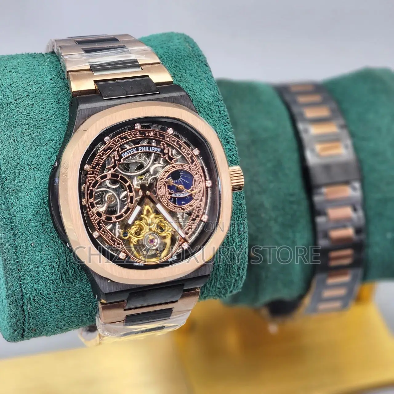Patek Philippe Quality Luxury Men Chronograph Chain Strap Wristwatch