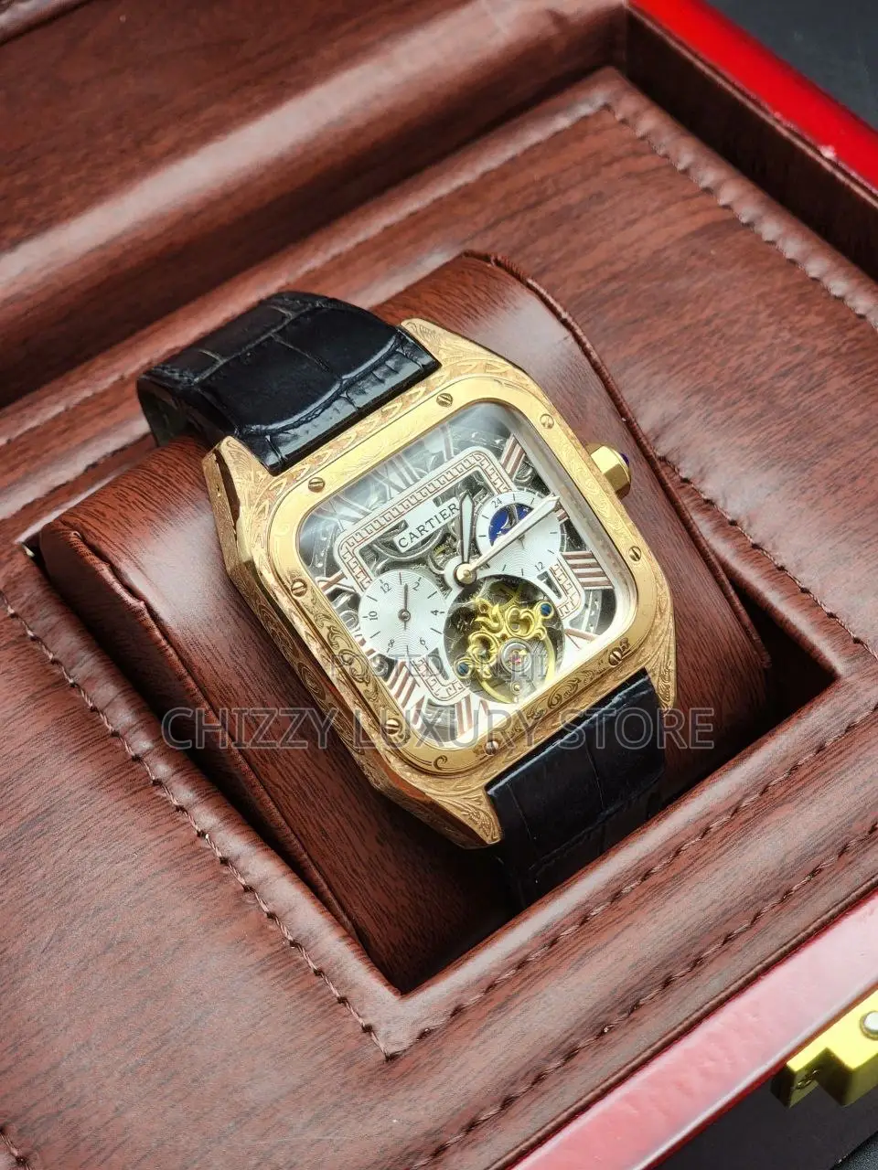Cartier Quality Luxury Men Tourbillion Water Resistant Wristwatch