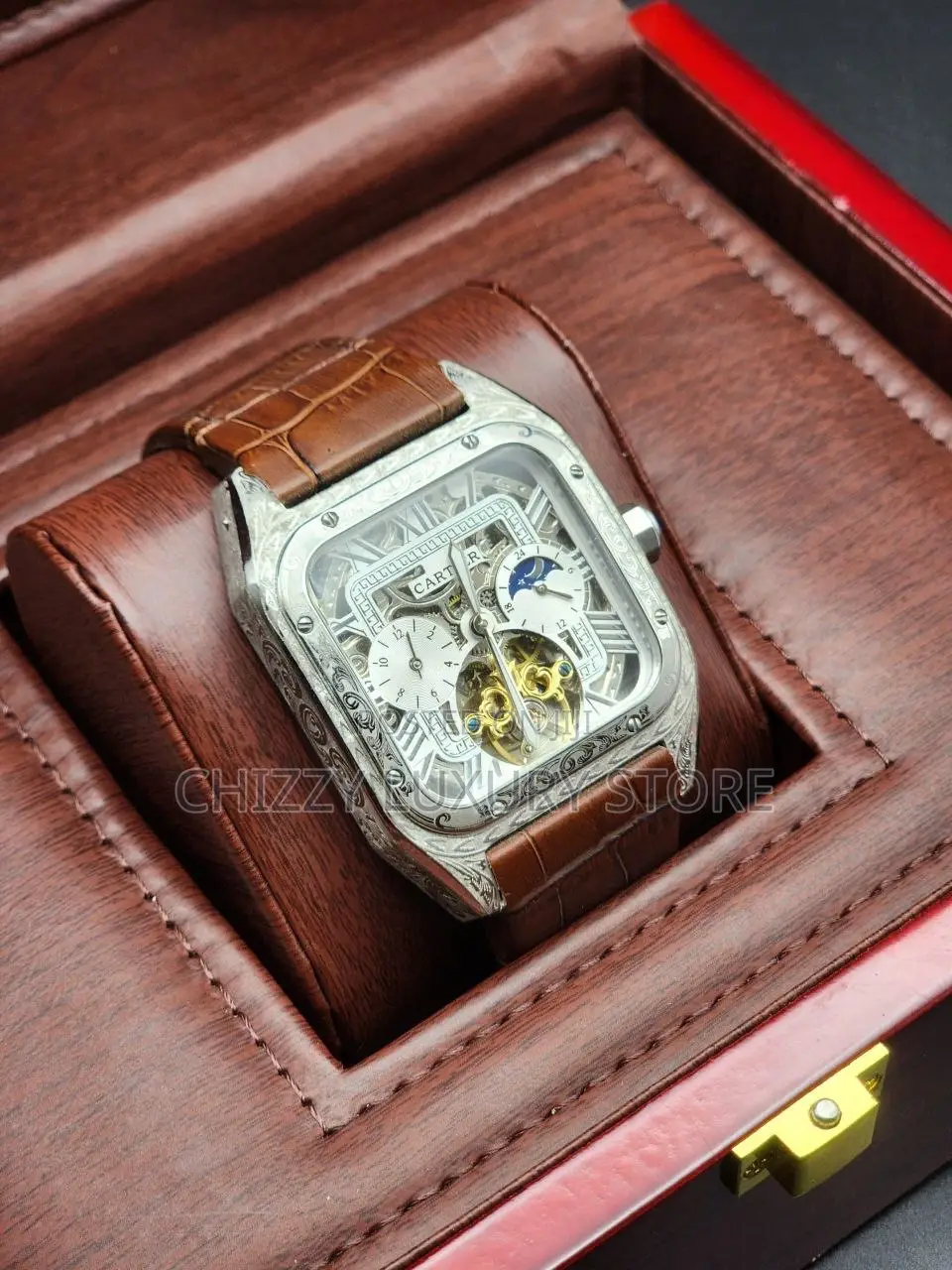 Cartier Quality Luxury Men Tourbillion Water Resistant Wristwatch