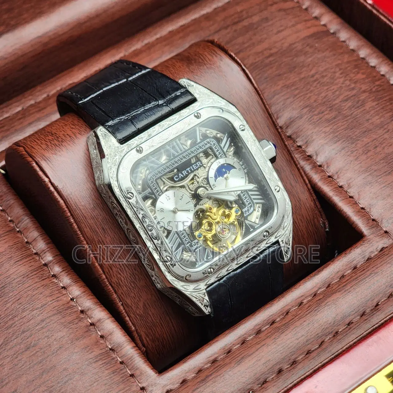 Cartier Quality Luxury Men Tourbillion Water Resistant Wristwatch