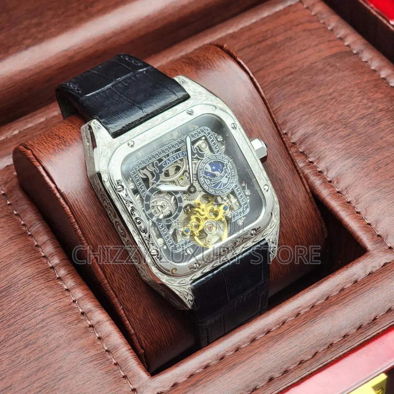 Cartier Quality Luxury Men Tourbillion Water Resistant Wristwatch