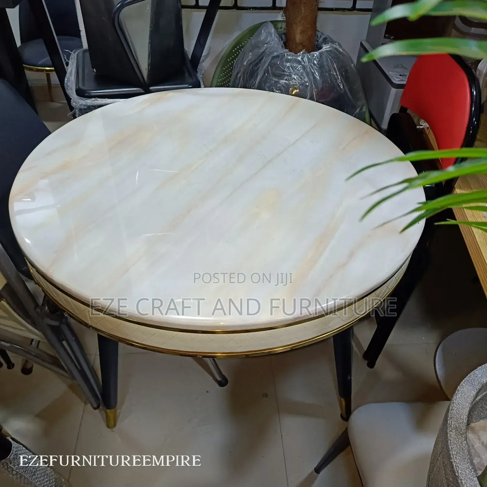 Round Marble Dining Table by 4 Seaters