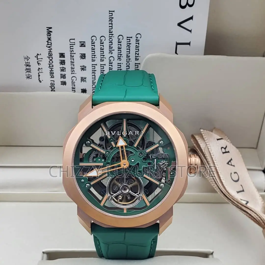Bvlgari Quality Luxury Men Chronograph Genuine Leather Wristwatch